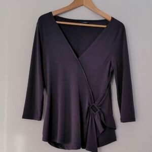 Reitmans Wrap Blouse Plum Women's Large 3/4 Sleeve Stretch